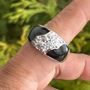 Black Enamel and CZ Sterling Silver Ring